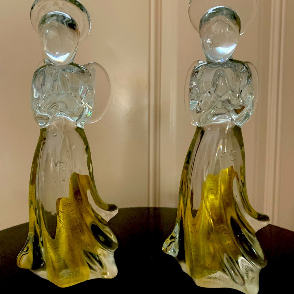 Angel crystal candle holders w/gold inlays